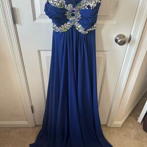 Faviana Blue Gown with Sleeveless Sweetheart Neckline and Sequin Embellishments